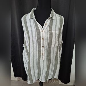 Time and Tru Black and White Striped Top